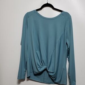 TAHARA Sport Long Sleeve Athletic Elegant Blue Knot Front Drape Top